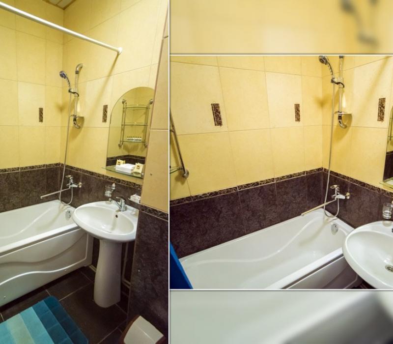 Совмещенный санузел с ванной в 2 местном 2 комнатном 1 категории, 8-11 этажи санатория Зори Ставрополья в Пятигорске  